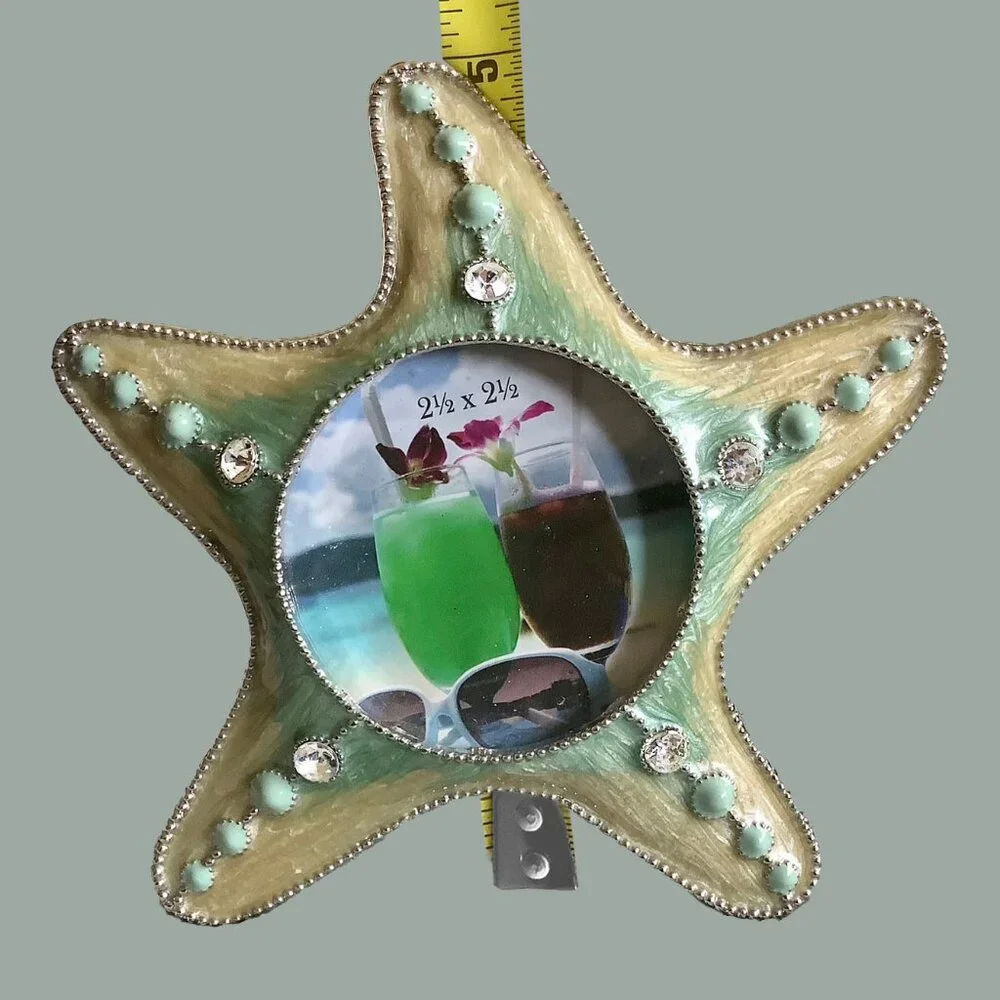 Enamel & Silvertone Starfish Photo Frame With Crystal Accents - 2.5 Round
